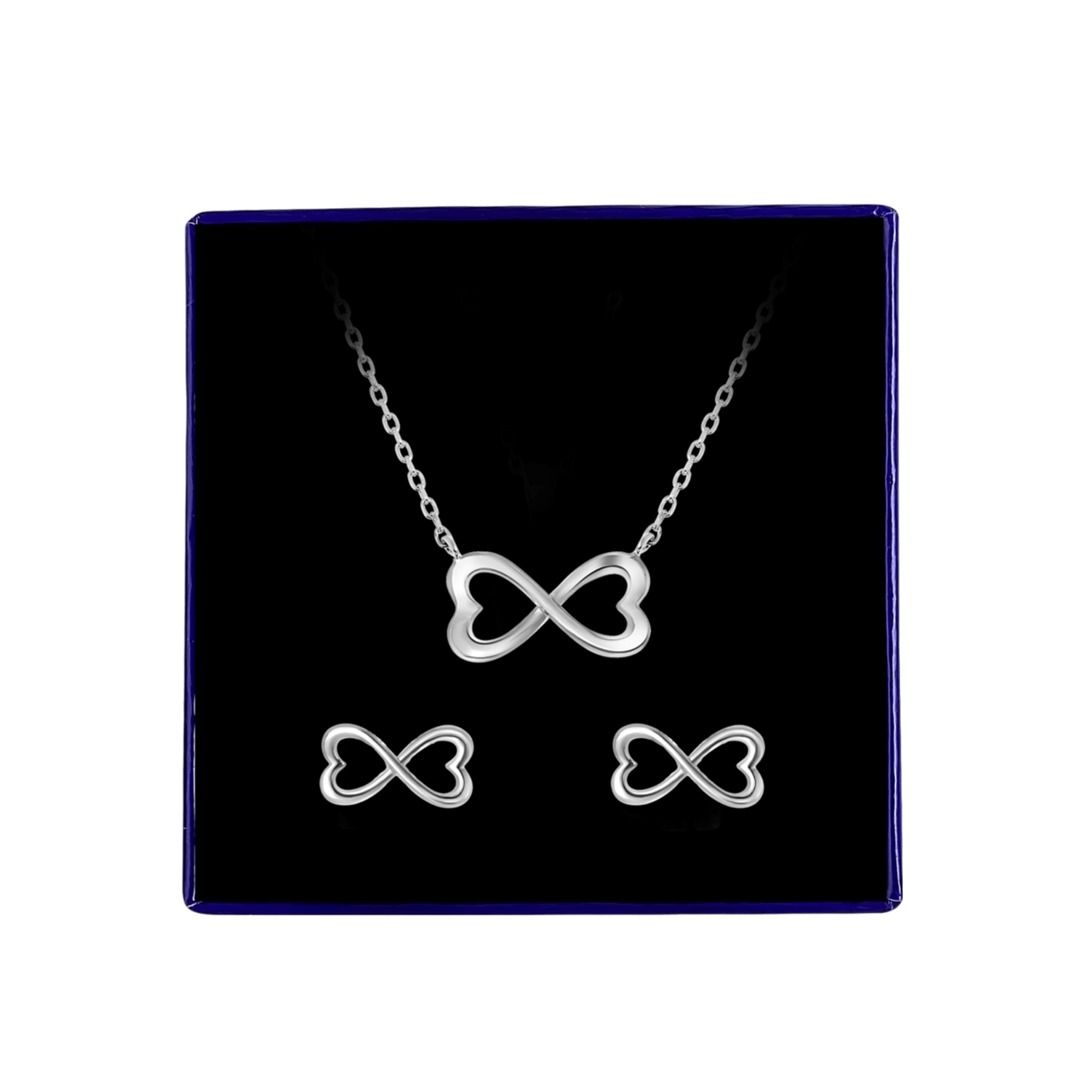 Zilveren set ketting&oorbellen infinity/hart