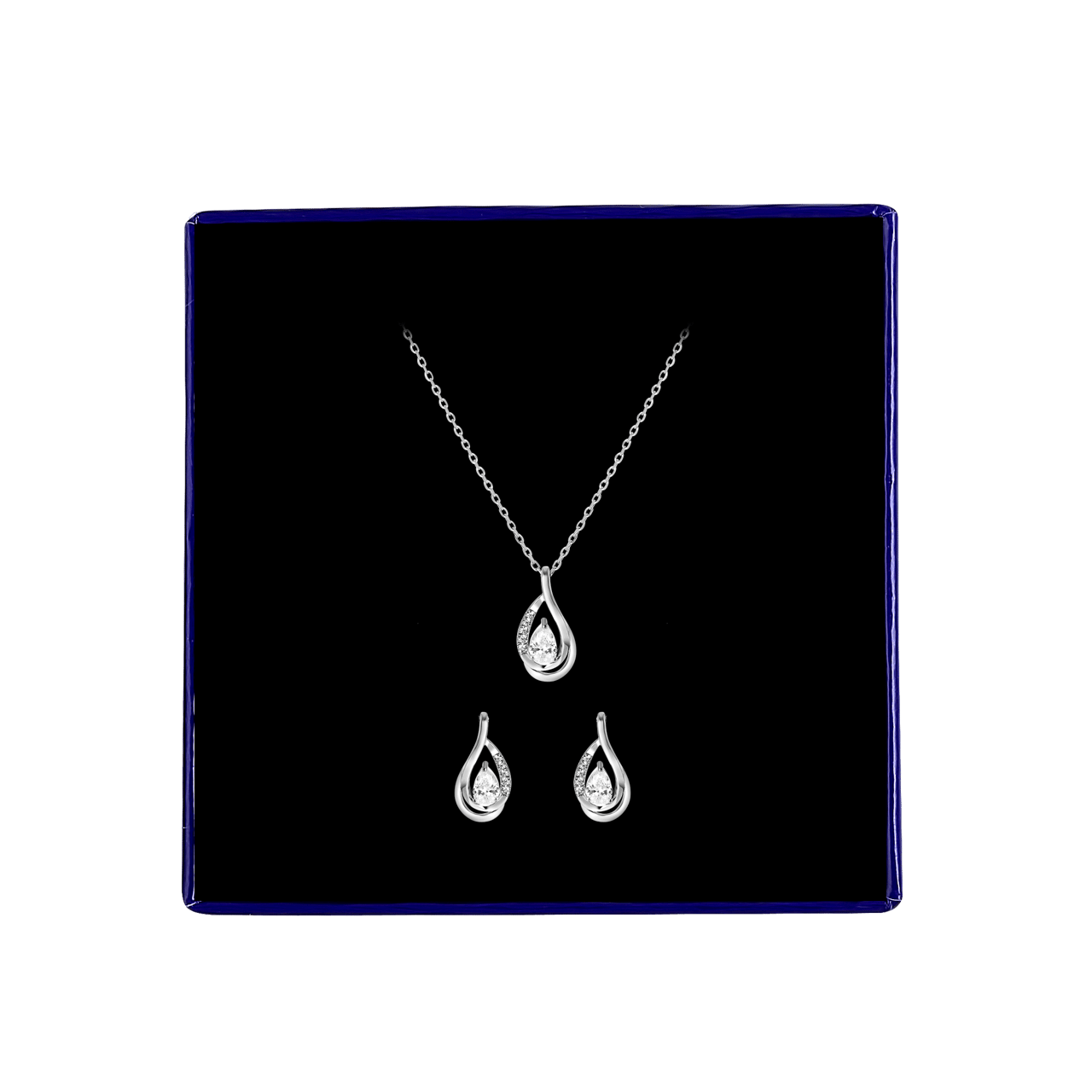 Zilveren sieradenset met ketting en oorbellen met zirkonia voor dames