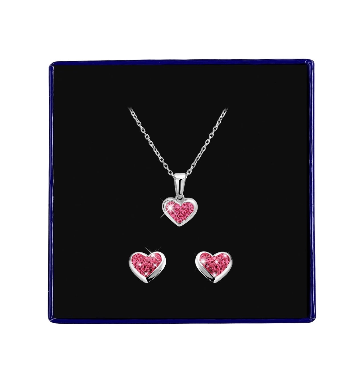 Kinderset aus 925 Silber mit Herz und rosa Kristall