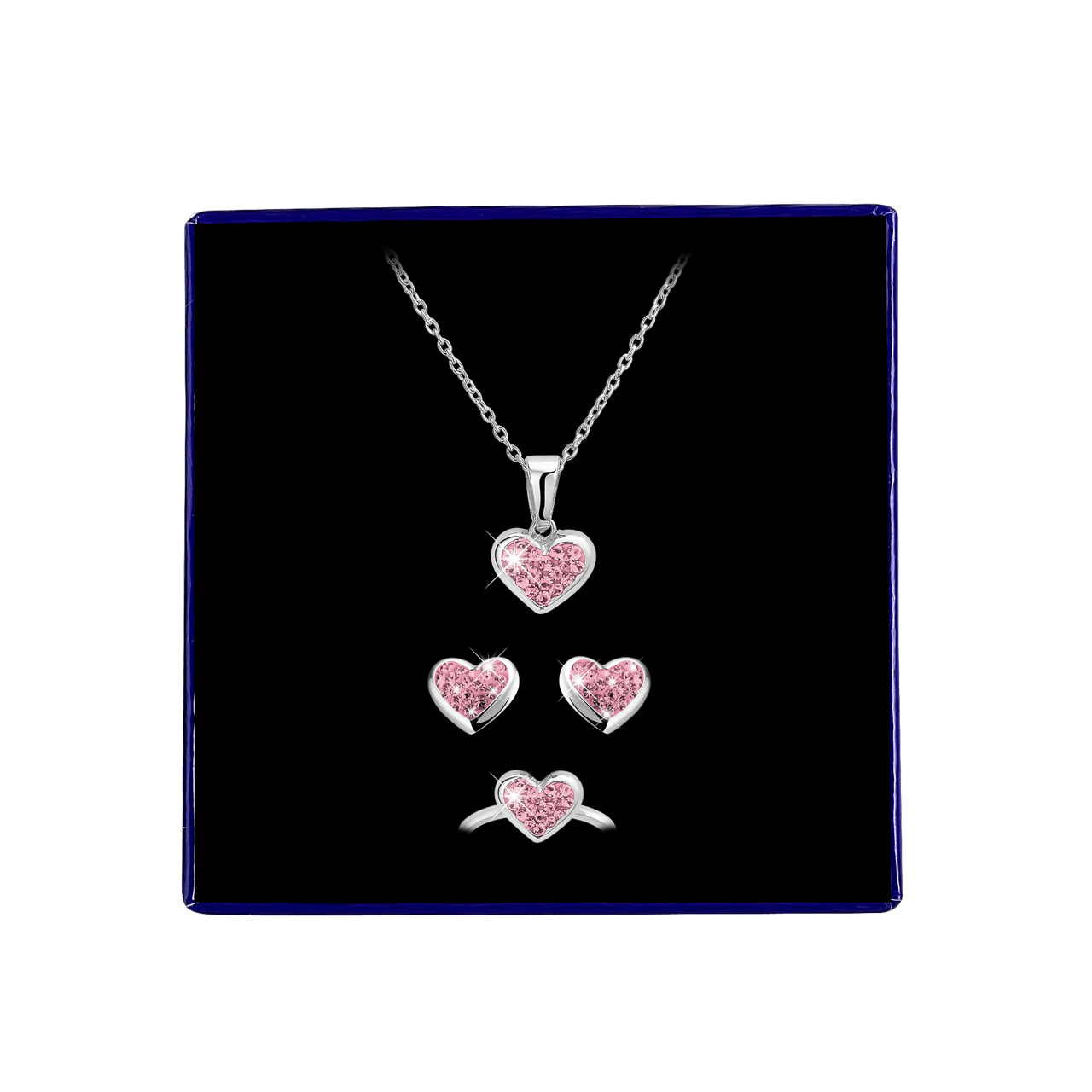 Zilveren kinderset licht roze kristal