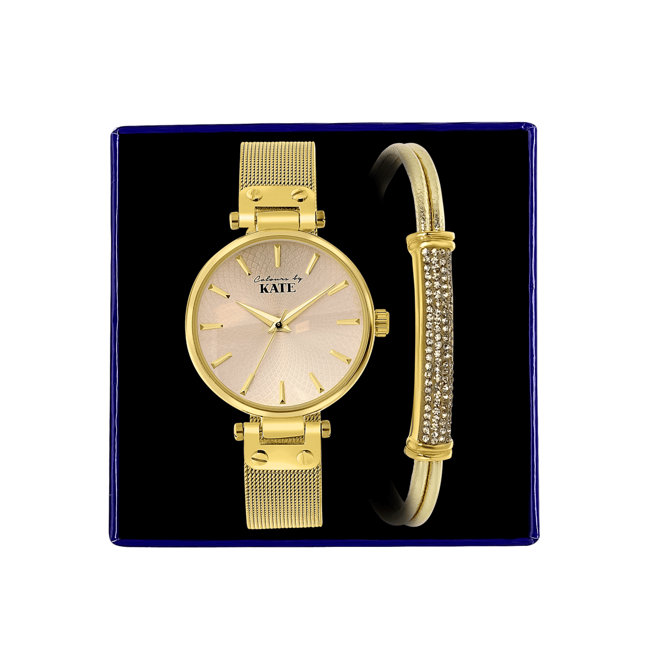 Gerecycleerd stainless steel set goudkleurig met light colorado kristal