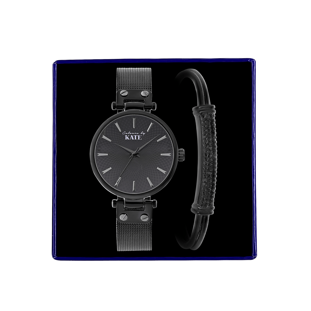 Gerecycled stainless steel set zwartkleurig met jet kristal