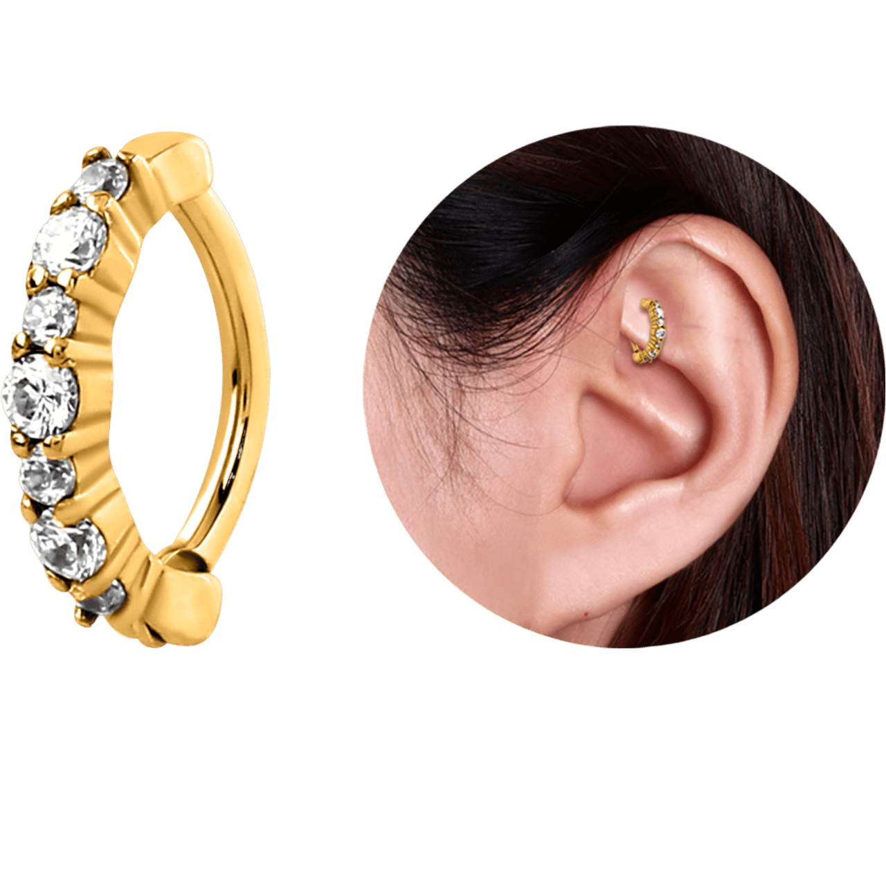 Stalen helixpiercing goldplated clicker kristal