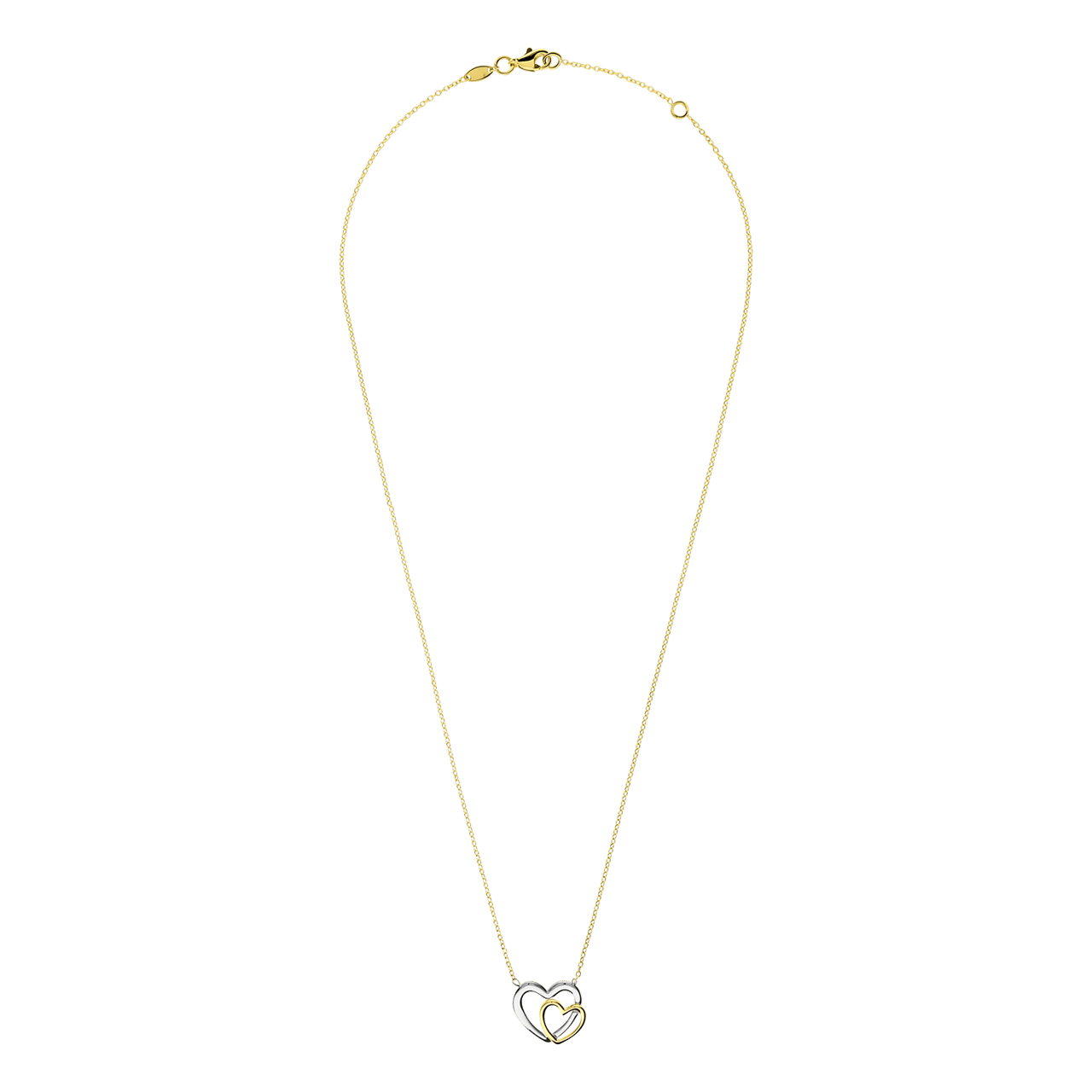 14 Karaat bicolor ketting met hanger dubbel hart