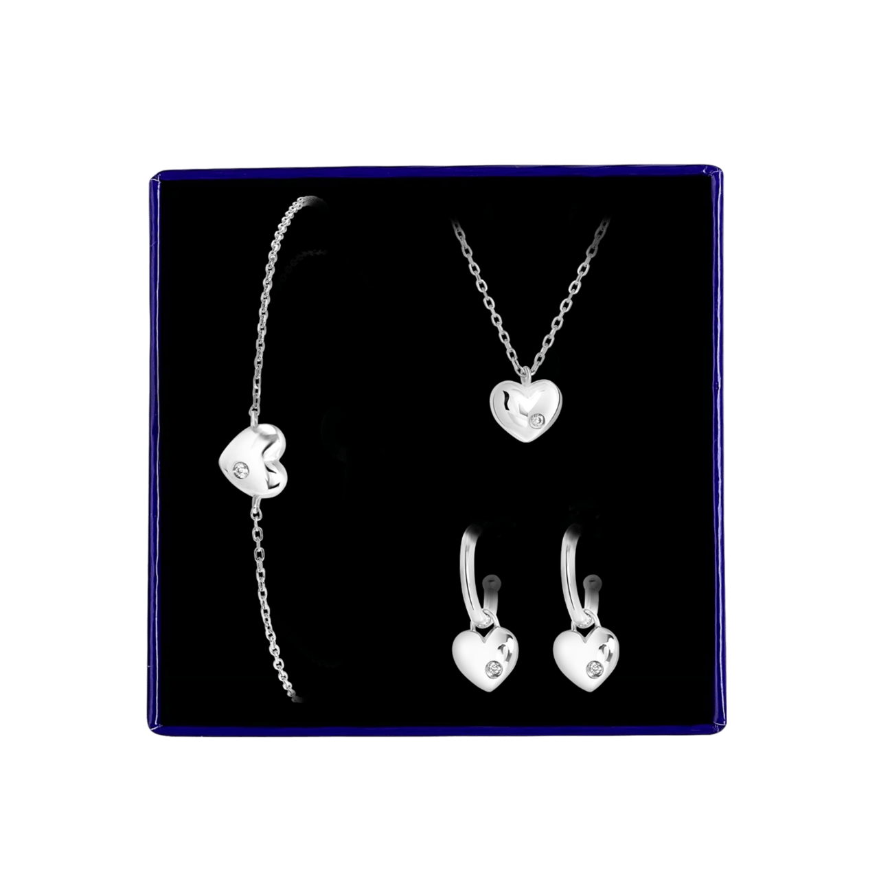 Zilveren set hart met zirkonia