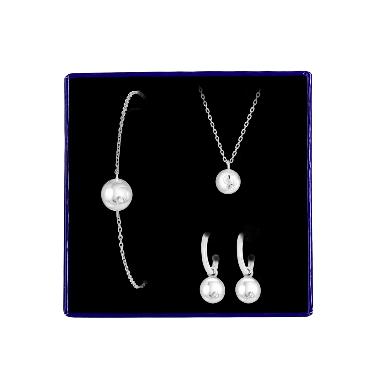Zilveren set rond met zirkonia