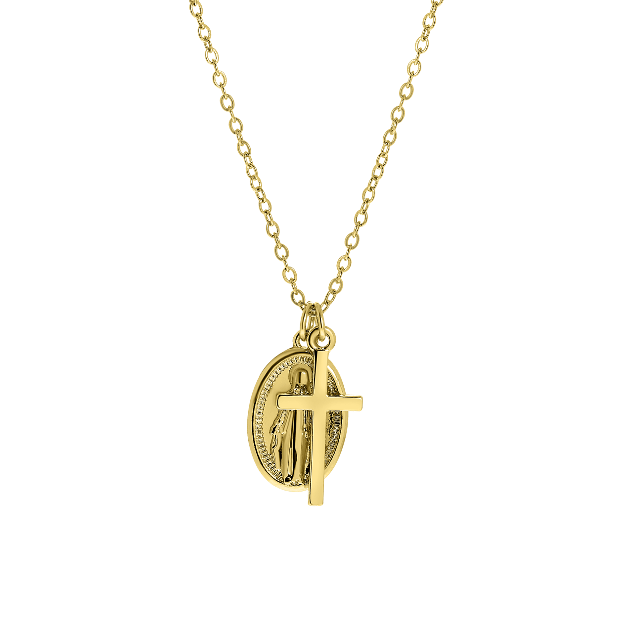Goudkleurige byoux ketting met kruis en hanger