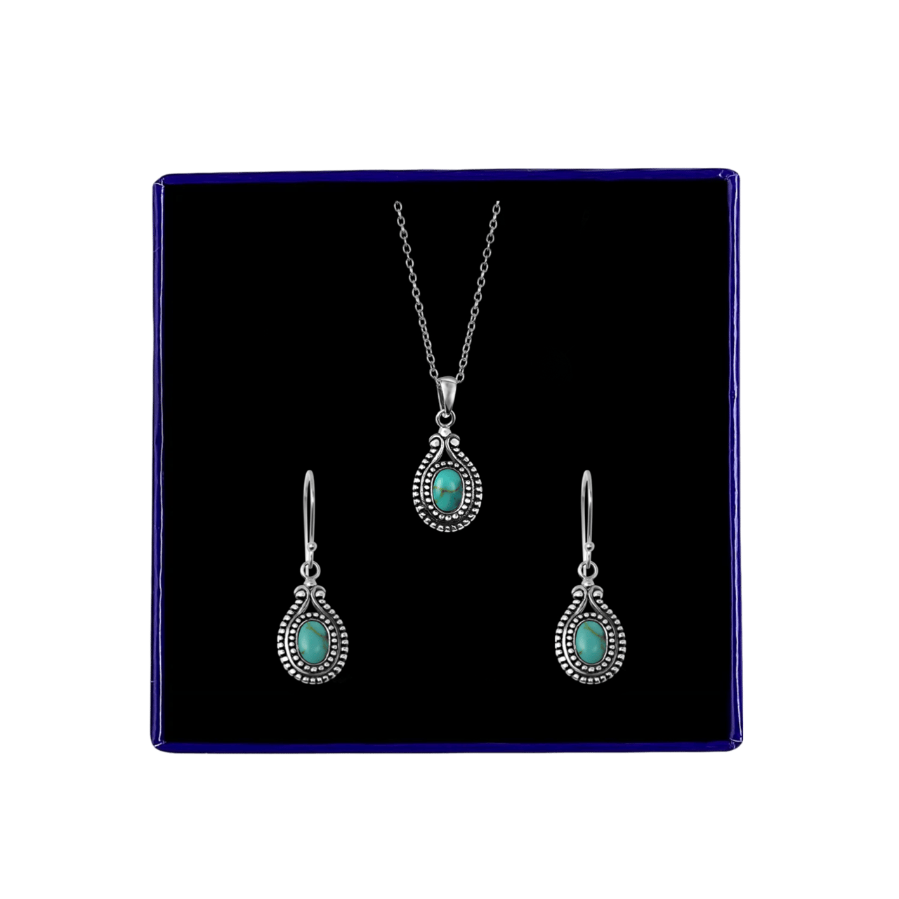 Schmuckset, 925 Silber, oval, türkisfarben, Bali