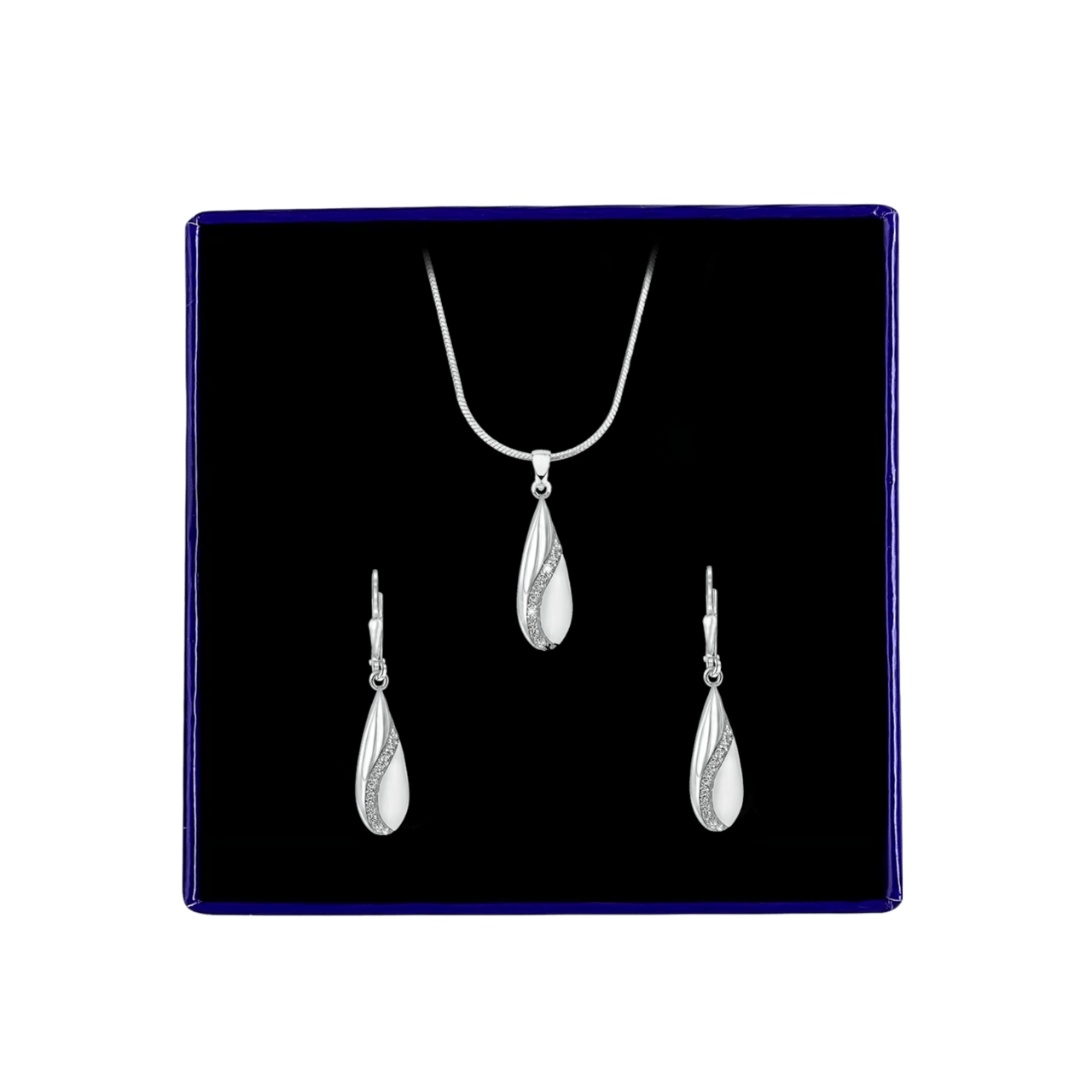 Zilveren set druppel mat/glans met zirkonia