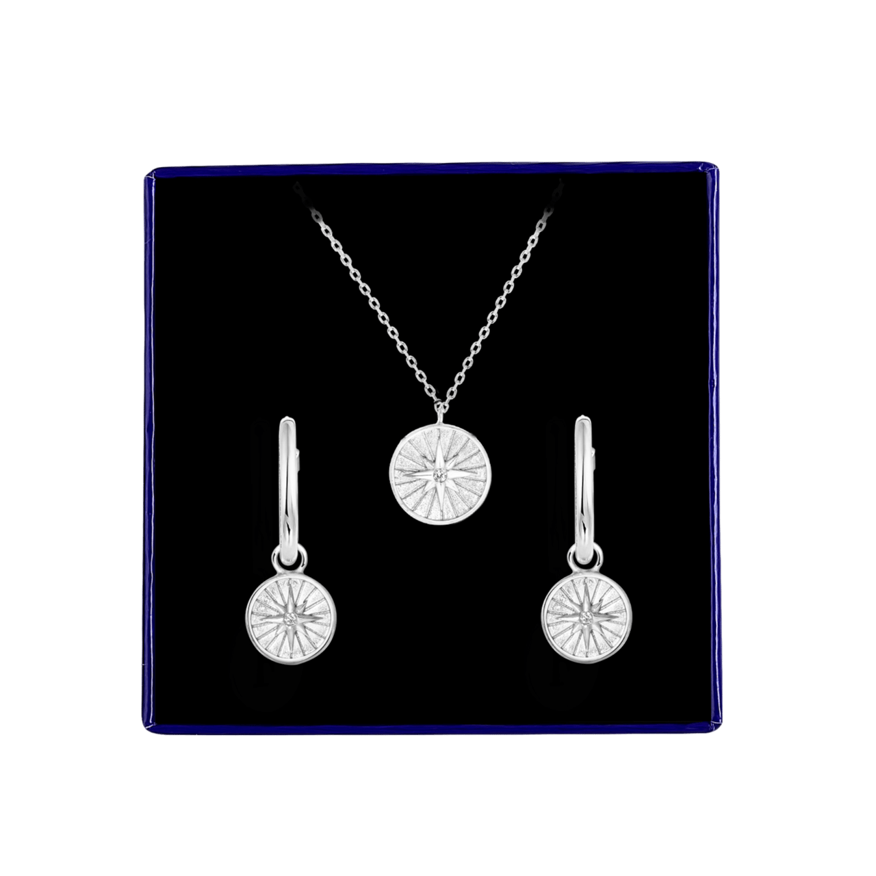 Zilveren set disc/ster met zirkonia