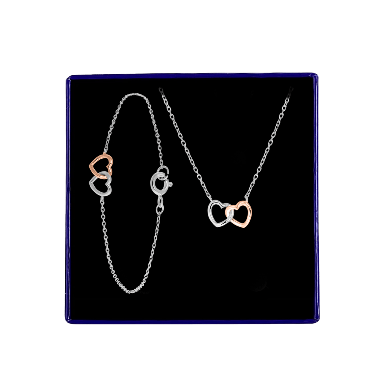 Zilveren set 2 harten zilver/rose
