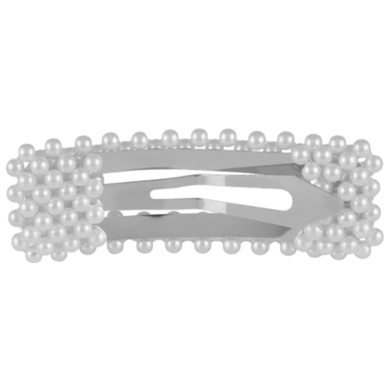 Zilverkleurige haarclip met parels rechthoek