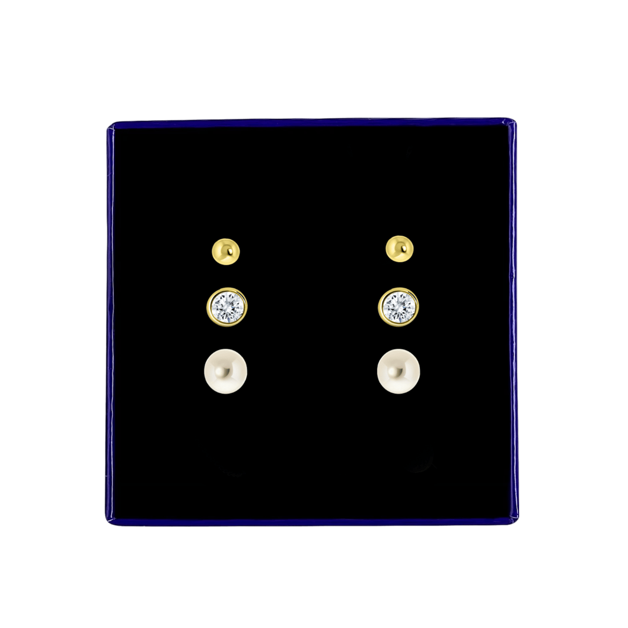 Ohrringe-Set, 3 Stück, 585 Gold, Zirkonia und Perle