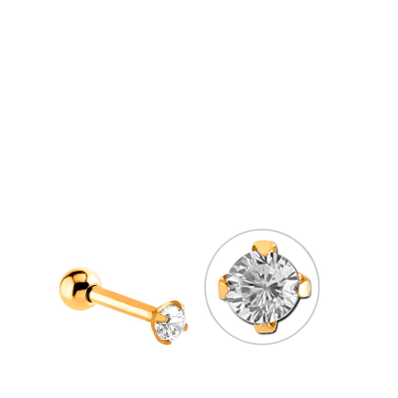 Stainless steel helixpiercing goldplated met zirkonia