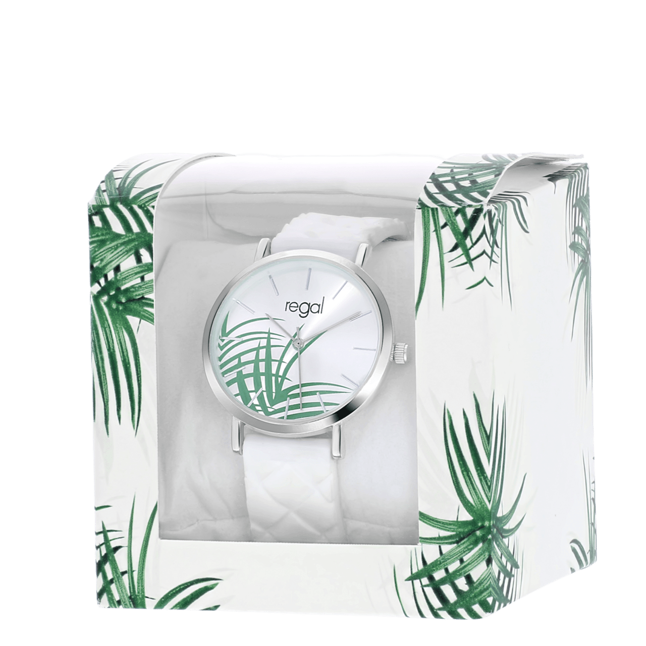 Regal horloge met een witte rubberen band