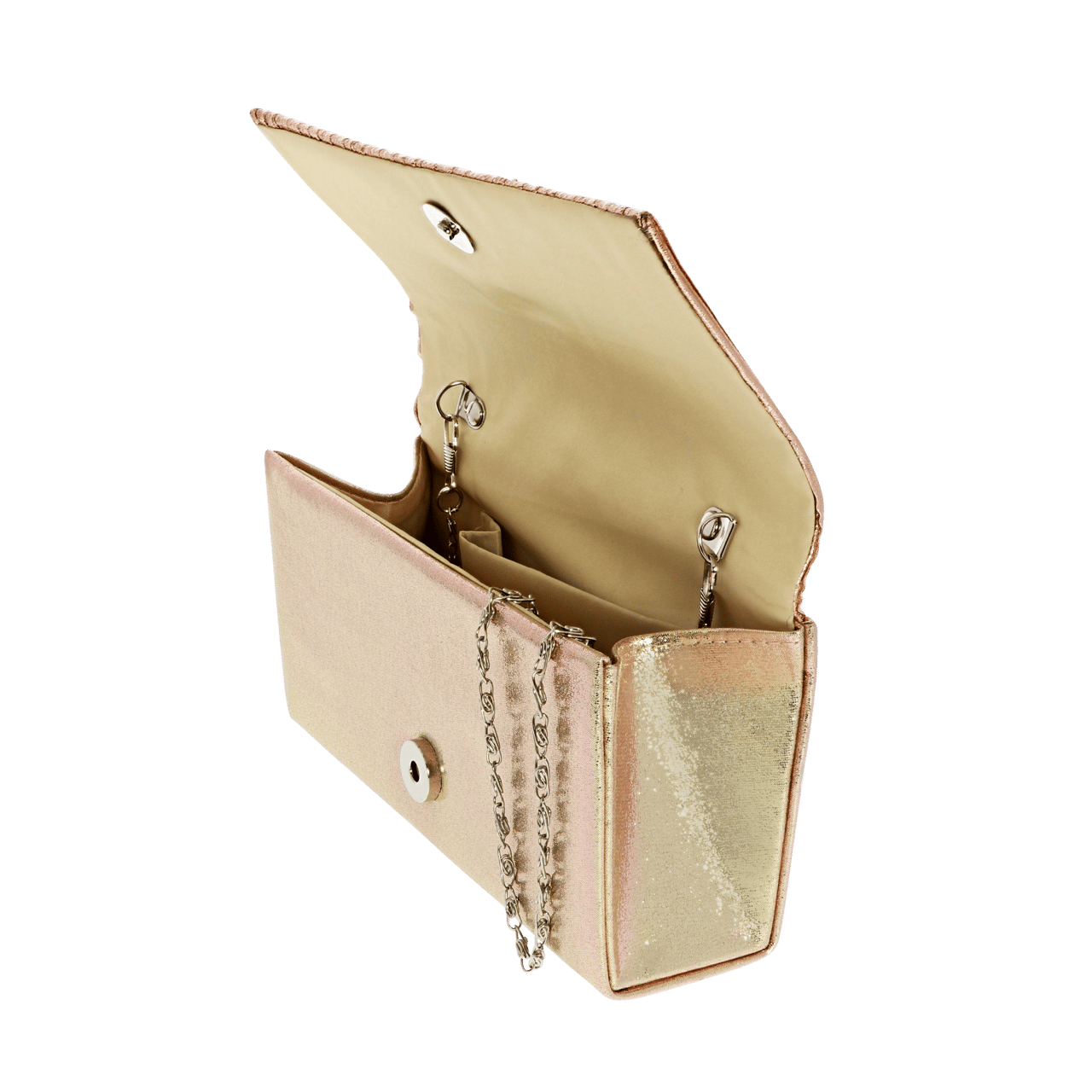 Rosekleurige metallic clutch met hengsel