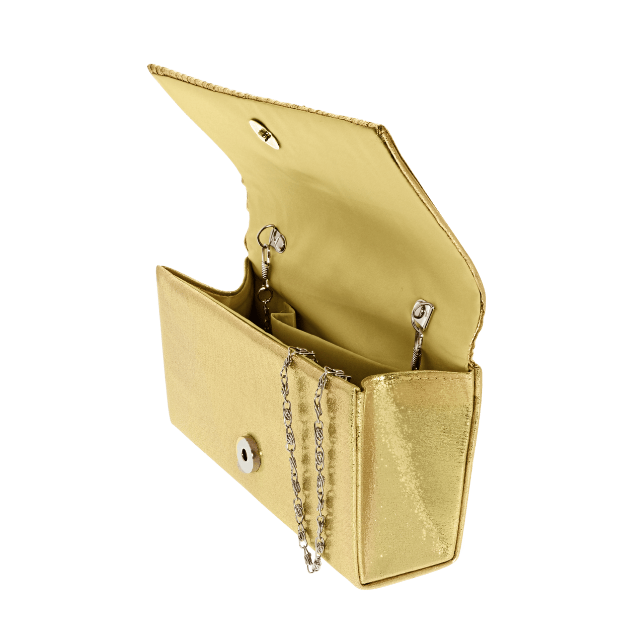 Goudkleurige metallic clutch met hengsel