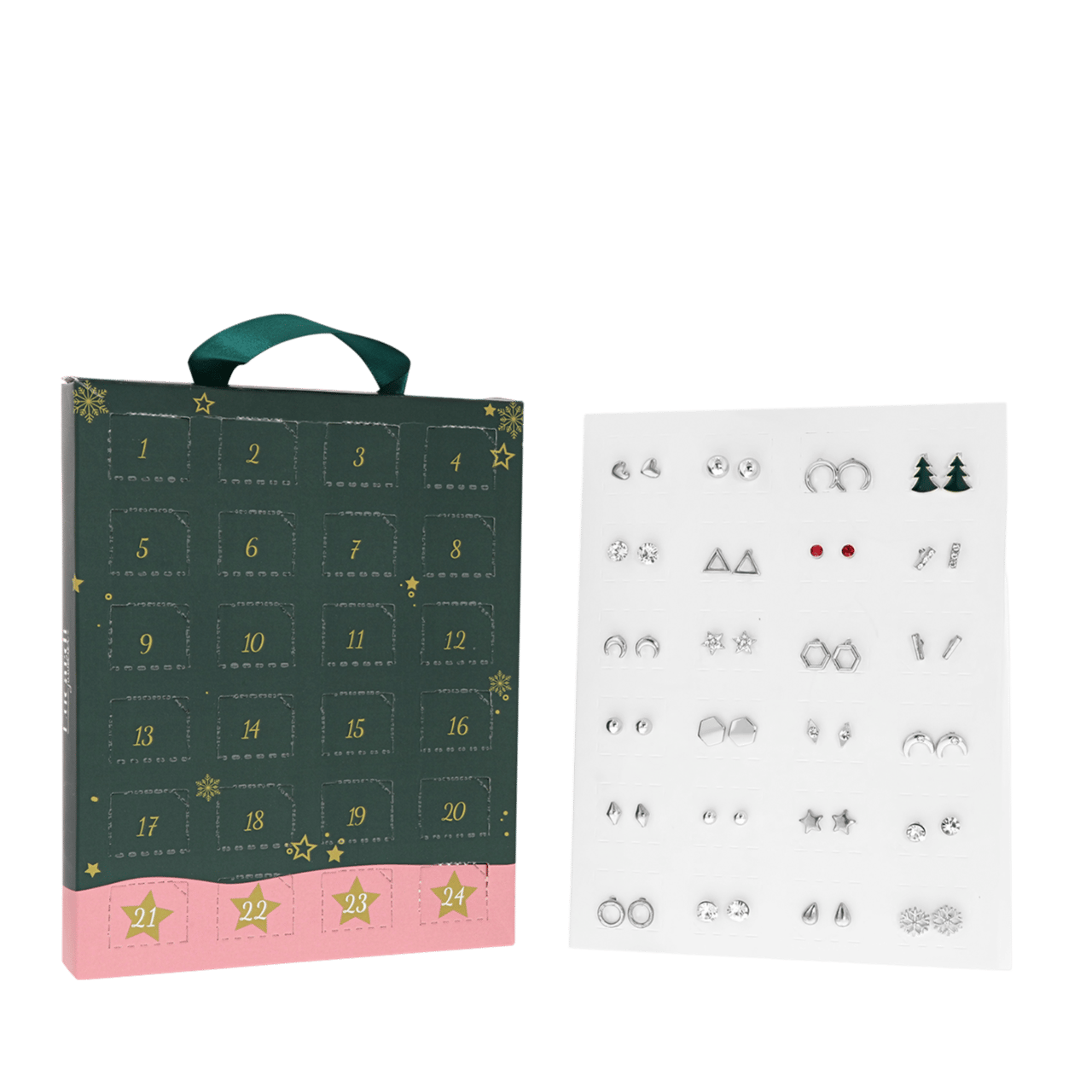 Adventkalender met zilverkleurige oorbellen