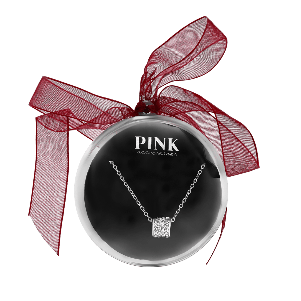 Zilverkleurige byoux ketting in een Kerstbal