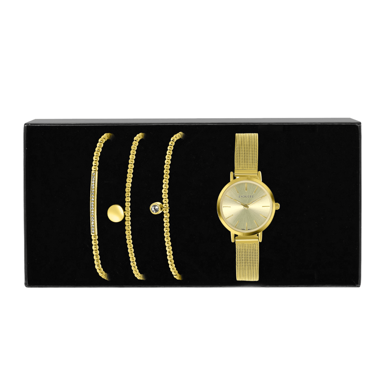 Stainless steel goldplated cadeauset met horloge met kristal voor dames