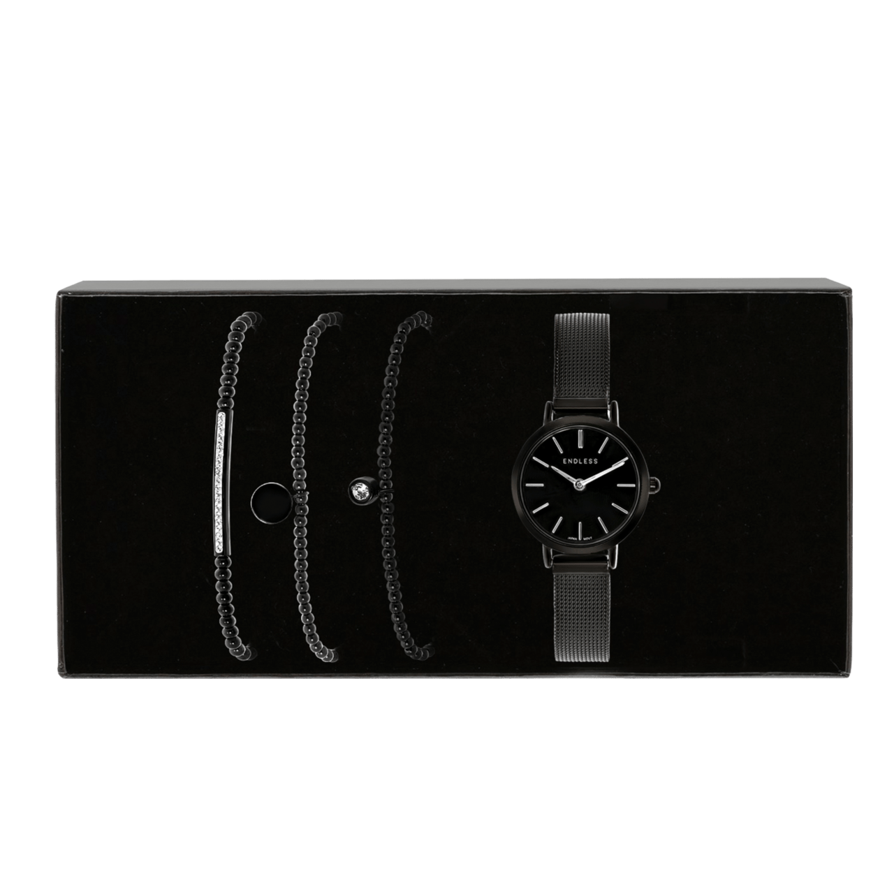 Stalen set blackplated Endless armbanden&horloge