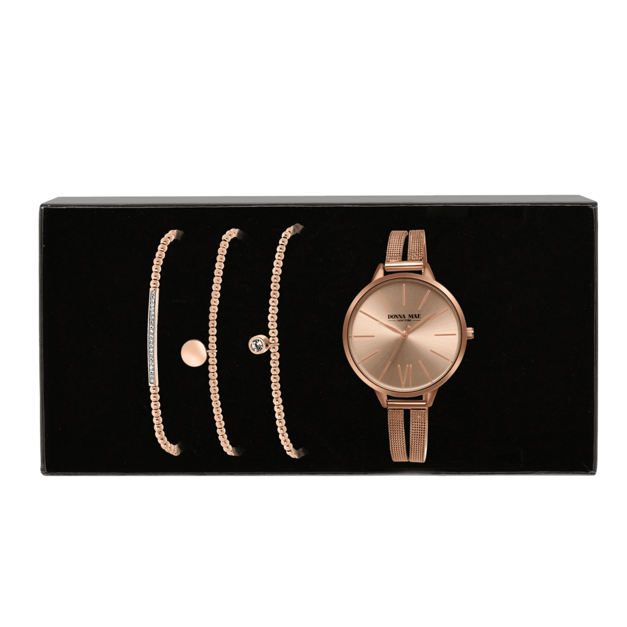 Stainless steel roséplated cadeauset met horloge met kristal voor dames