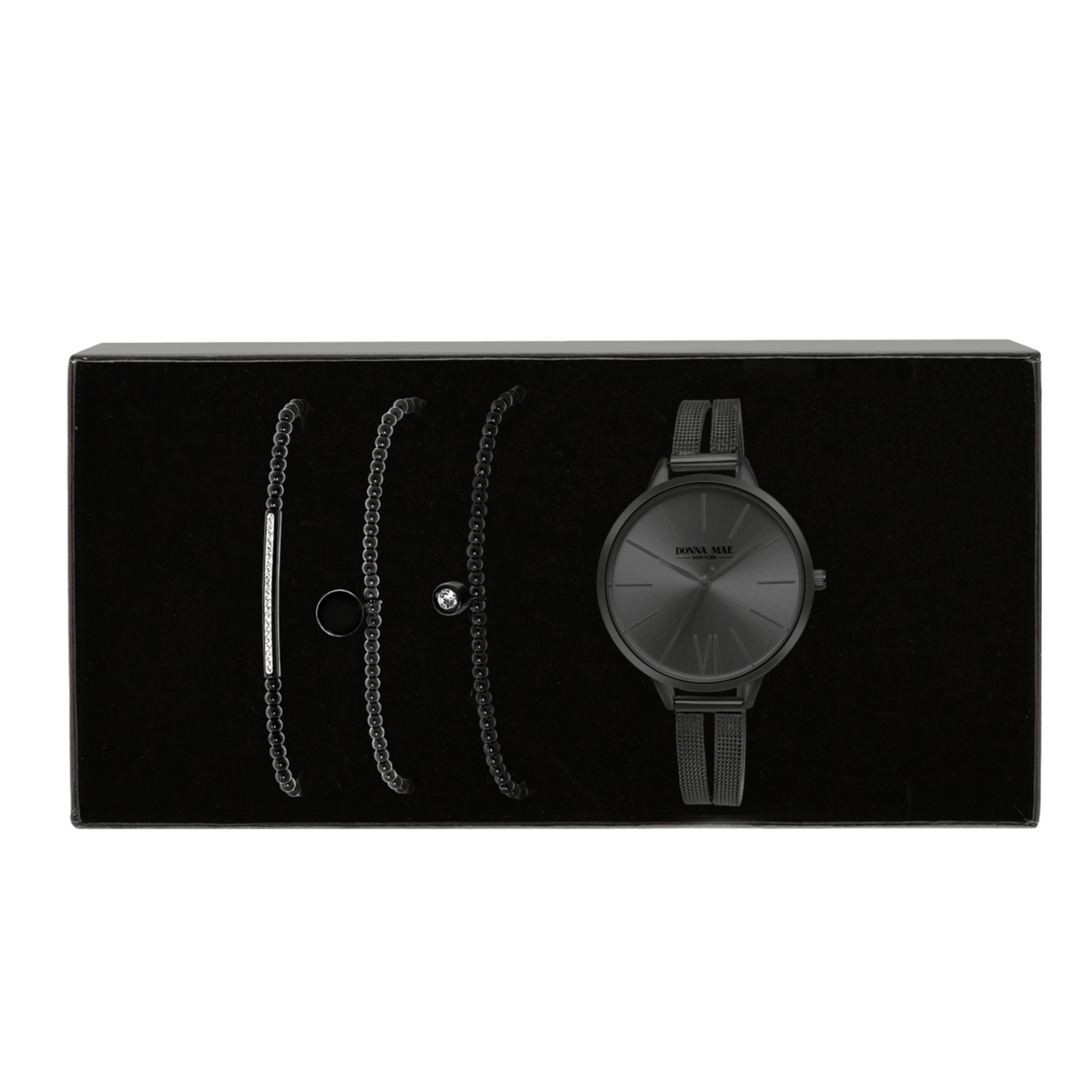 Gerecycleerd stainless steel set blackplated endless armbanden&horloge