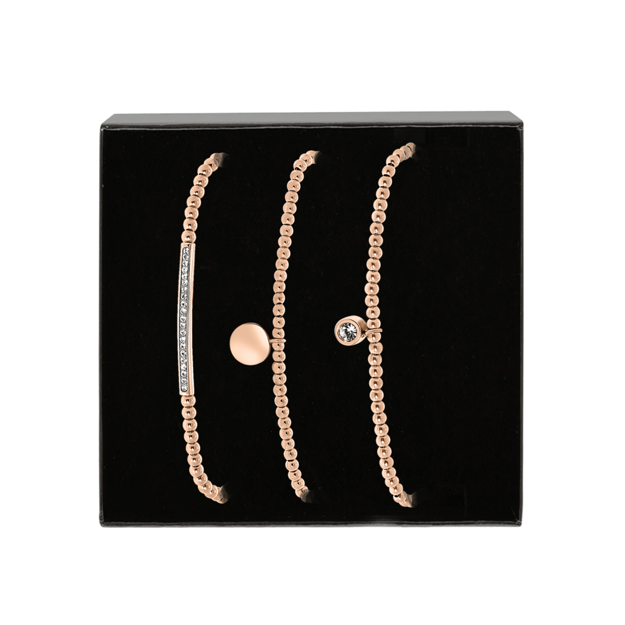 Gerecycleerd stainless steel set roseplated endless armbanden kristal