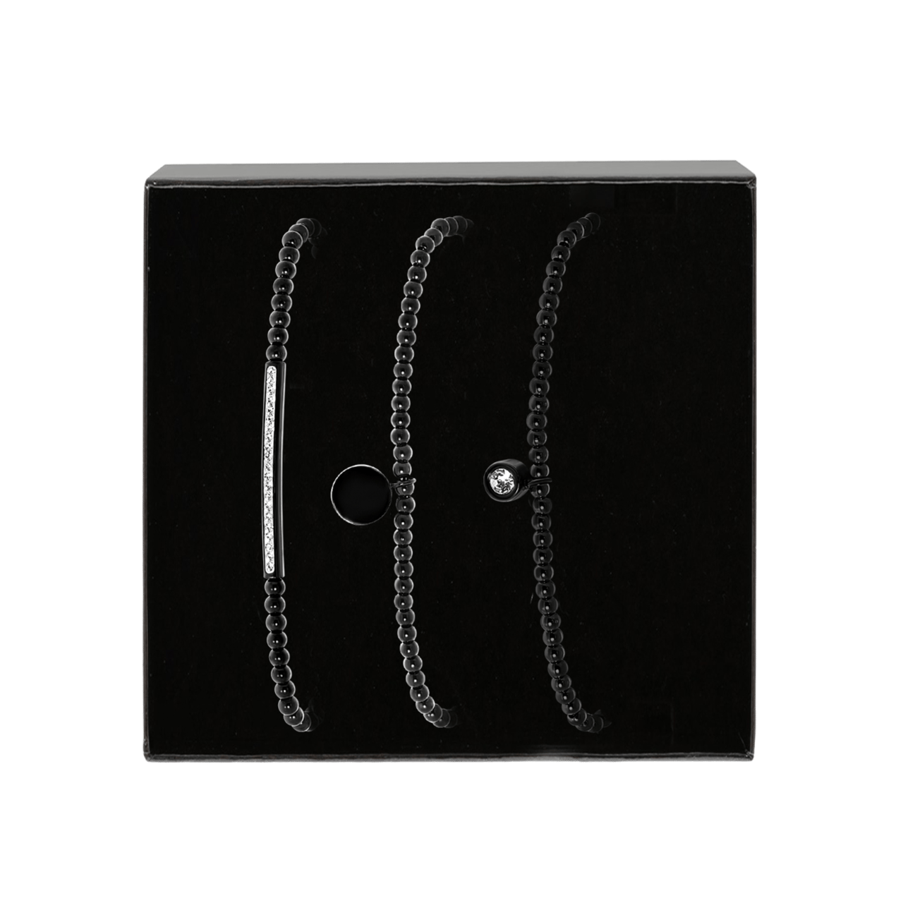 Gerecycled stainless steel set blackplated endless armbanden kristal