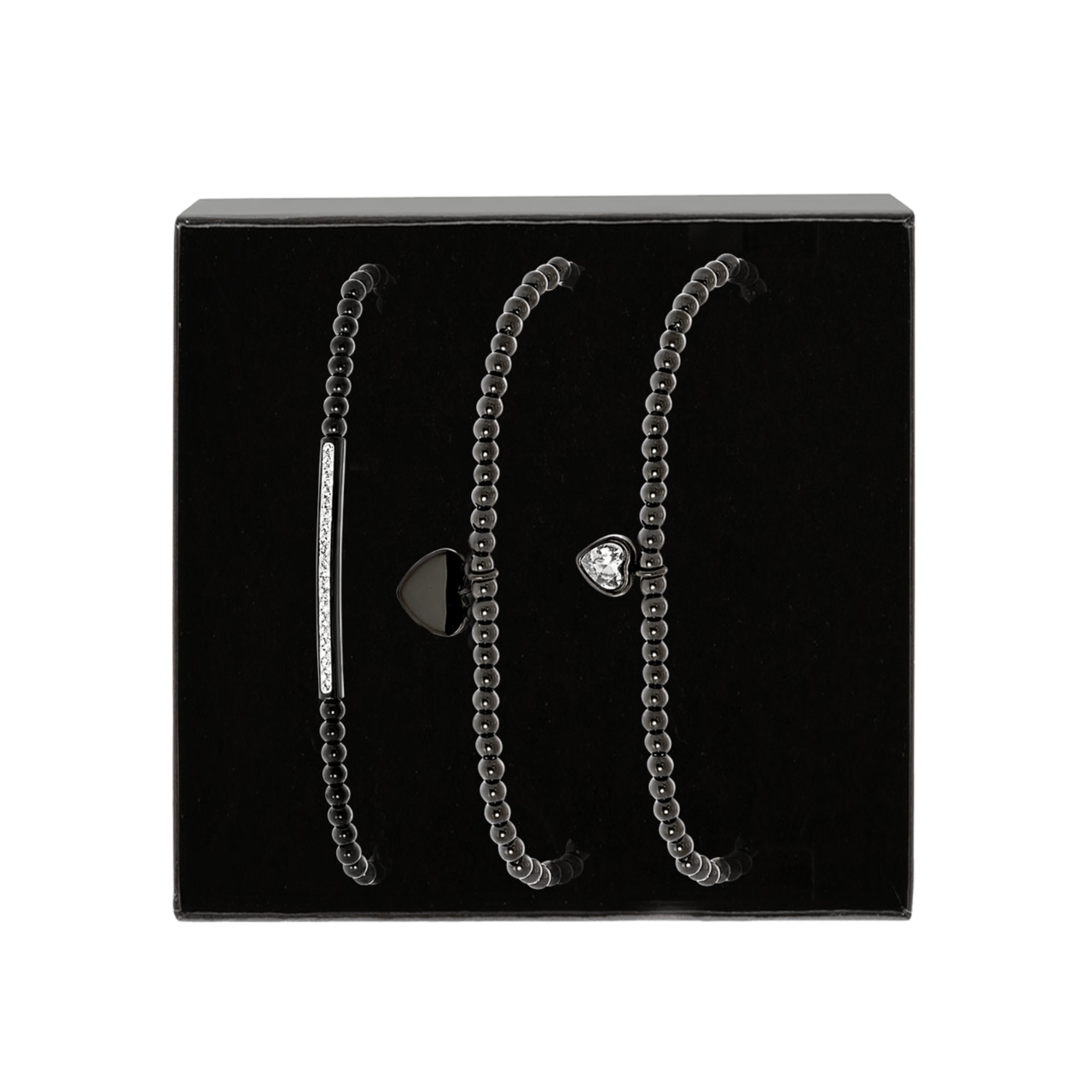 Gerecycled stainless steel set blackplated endless armbanden kristal