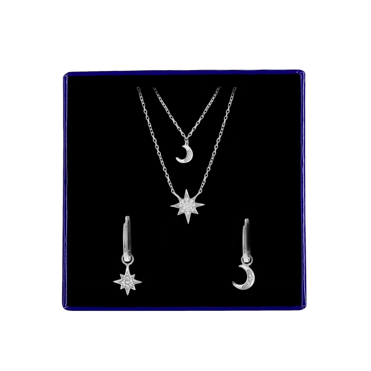 Schmuckset, 925 Silber, Mond/Stern mit Zirkonia