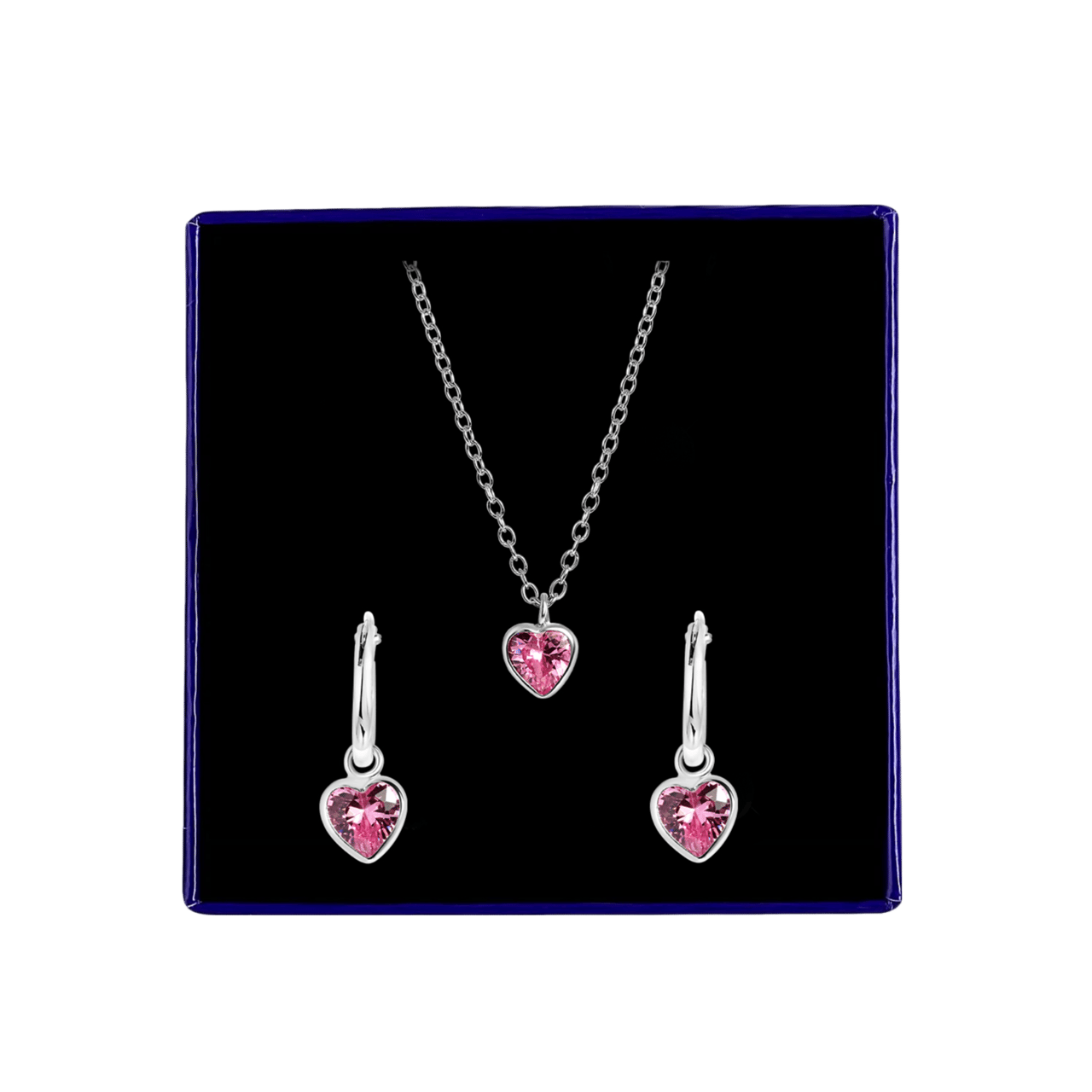 Kinderset, 925 Silber, Herz mit Zirkonia in Rosa