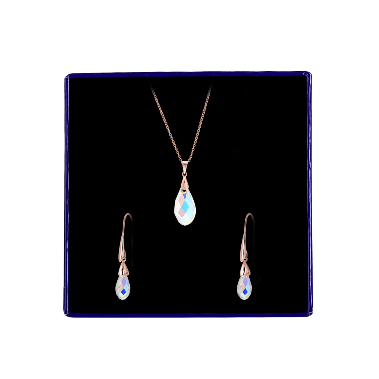 Zilveren set rose kristal AB