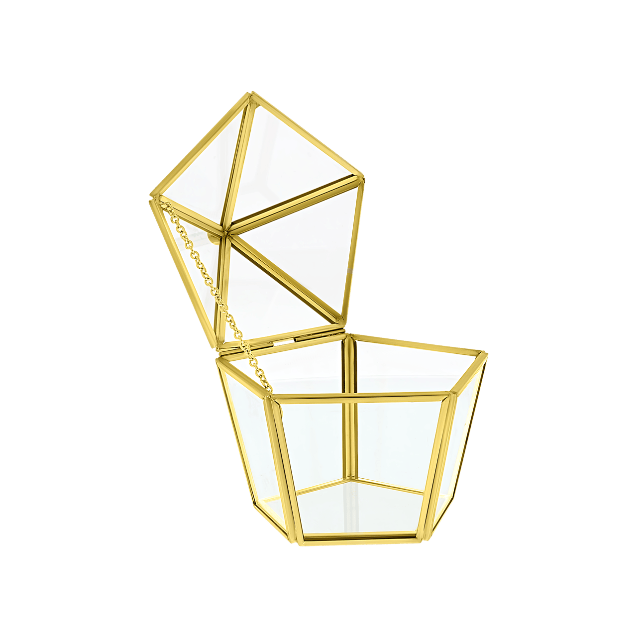 Goudkleurige sieradendoos glas hexagon vorm