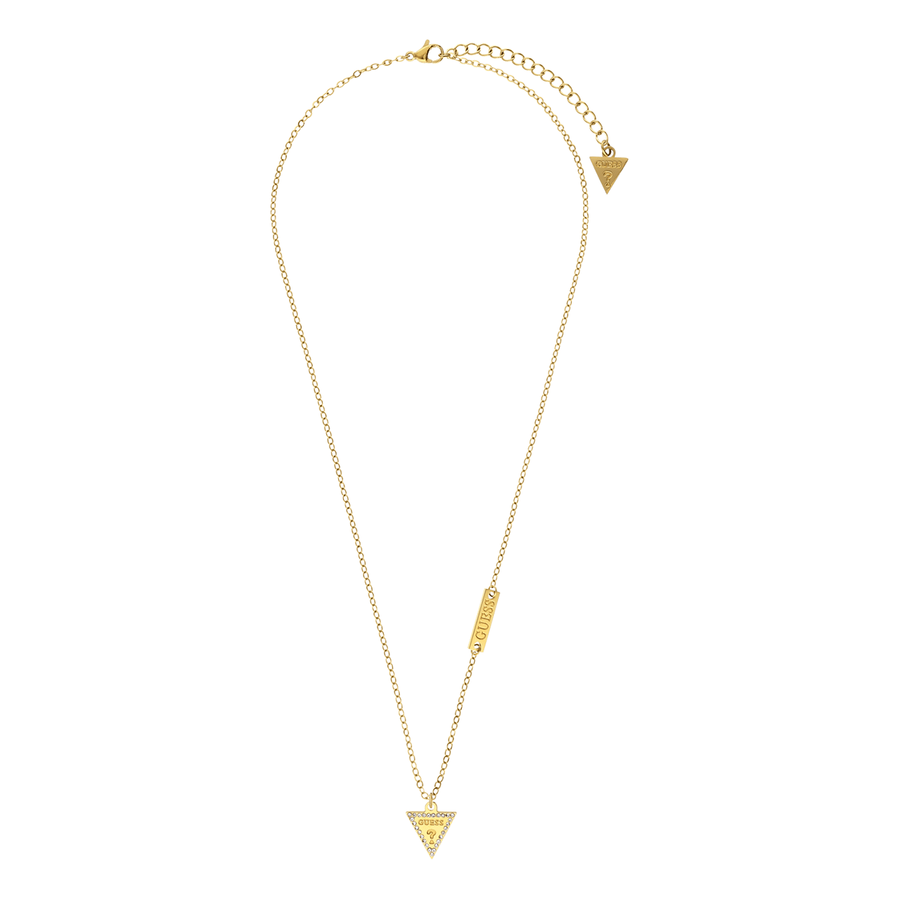 Guess stalen goldplated ketting met hanger triangle met kristal voor dames