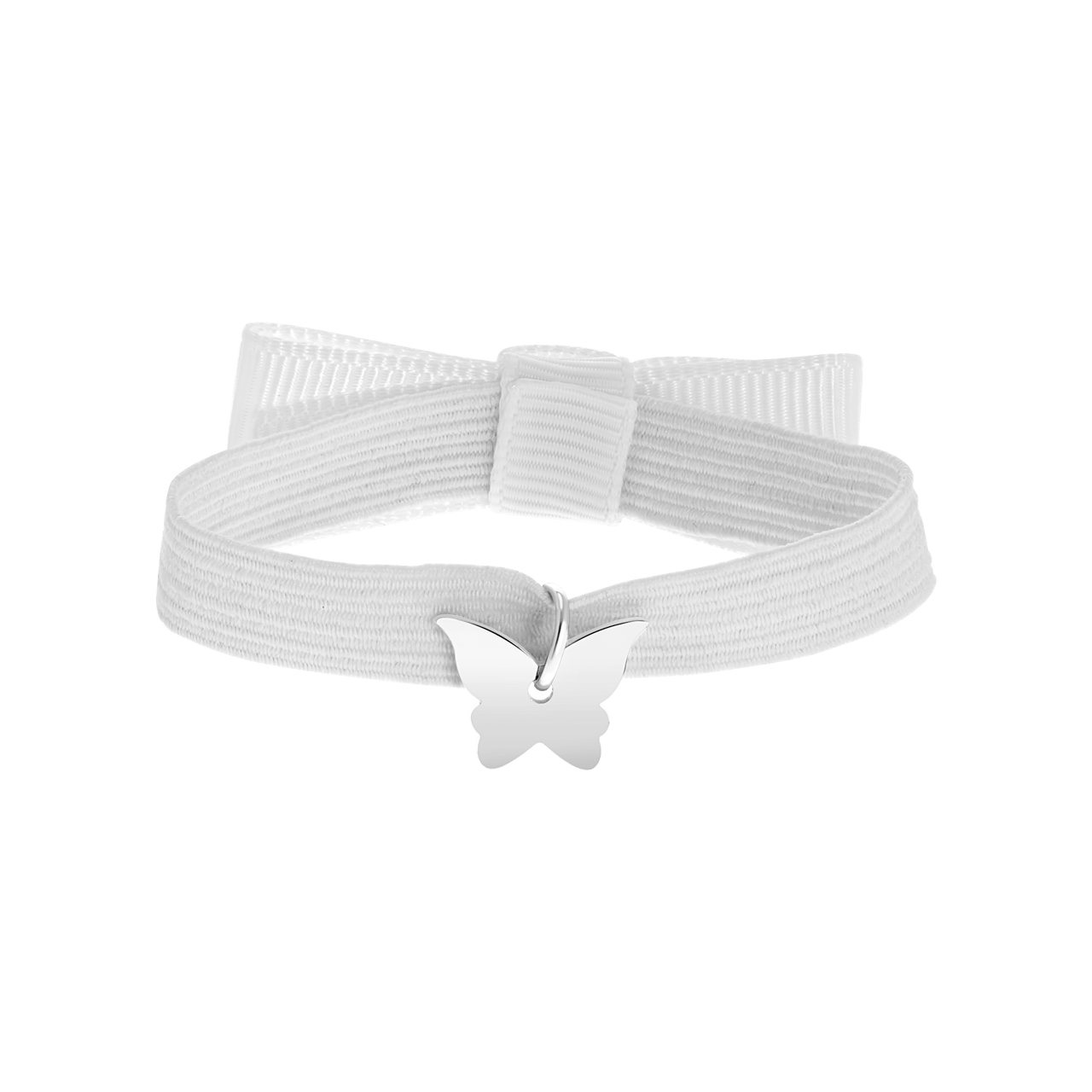 Elastisches Kinderarmband in Weiß mit Schmetterling-Anhänger