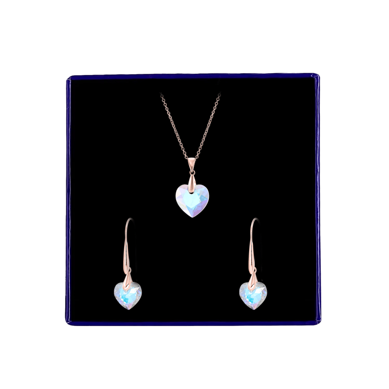 Zilveren roséplated sieradenset met rose kristal AB voor dames