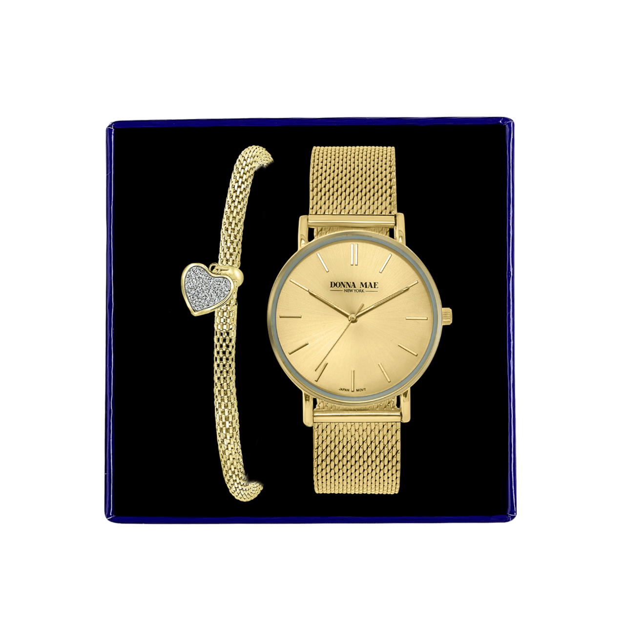 Stainless steel goldplated cadeauset met horloge met kristal voor dames