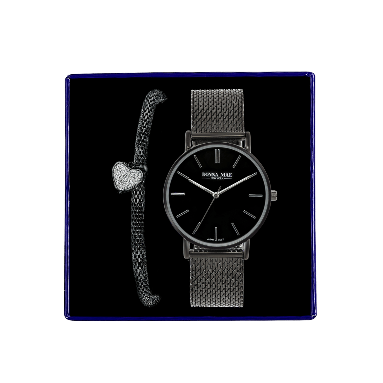 Stalen blackplated set met horloge
