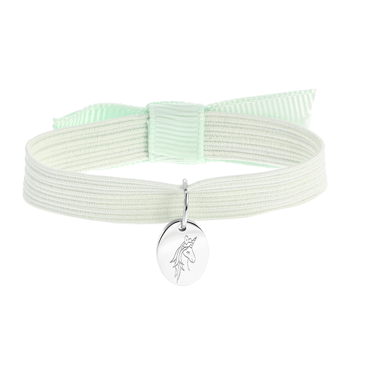 Elastisches Kinderarmband in Minzgrün mit Einhorn-Anhänger