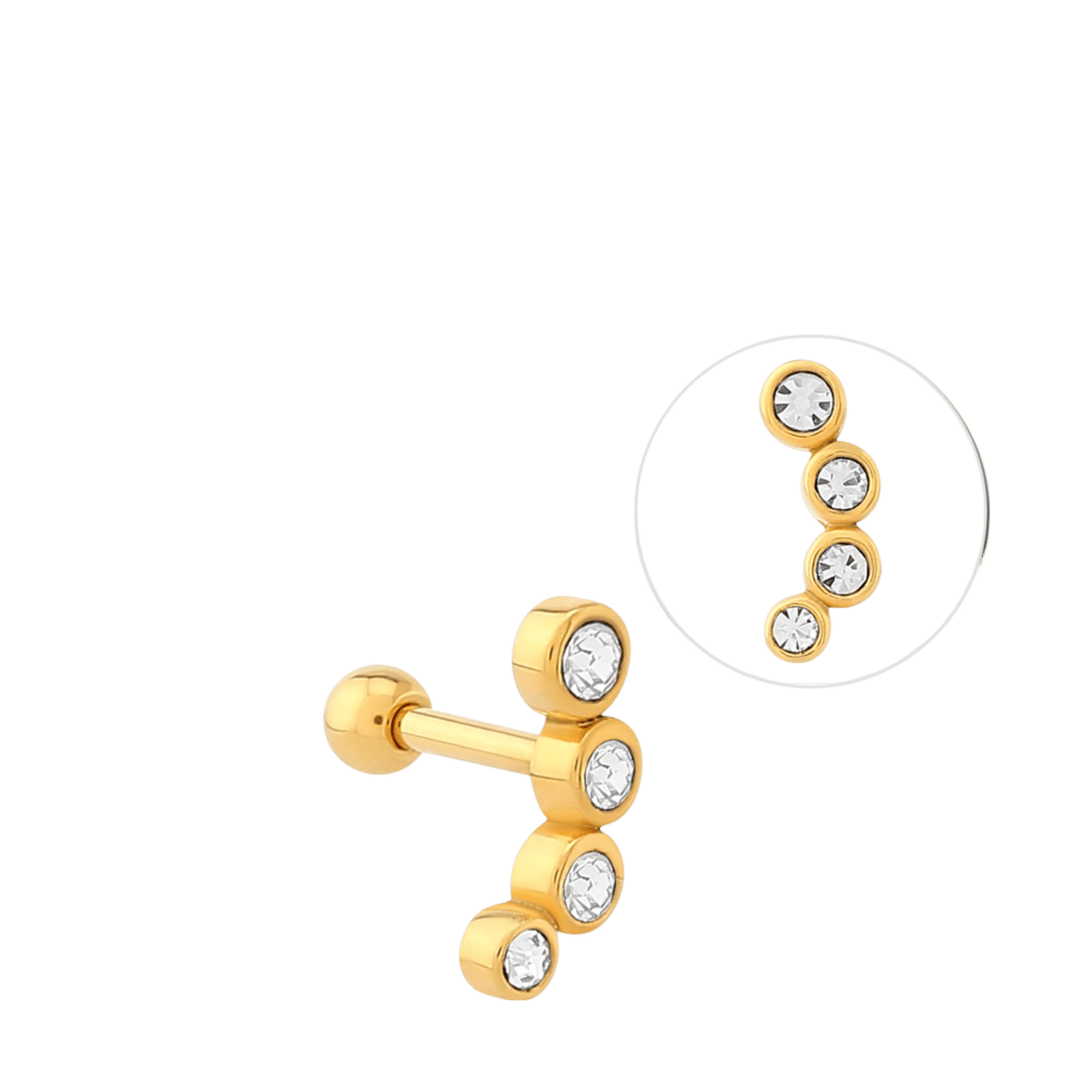 Stainless steel helixpiercing gold rij kristal