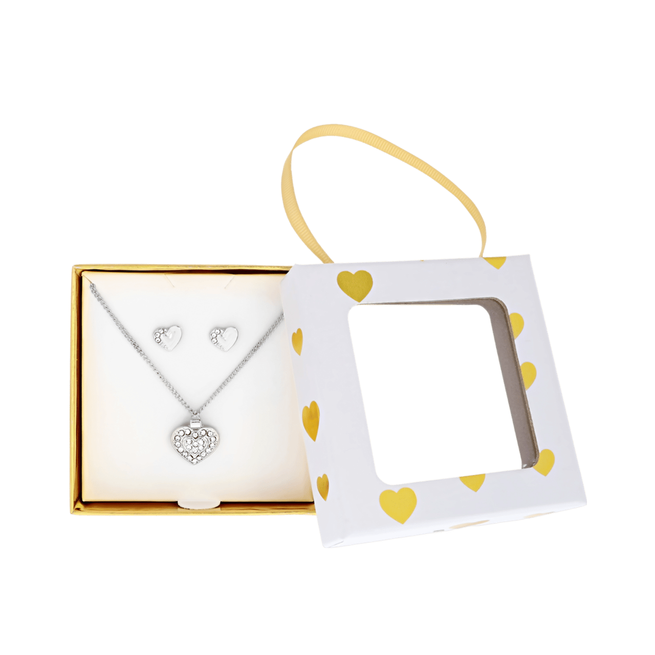 Zilverkleurig bijoux setje met hartjes