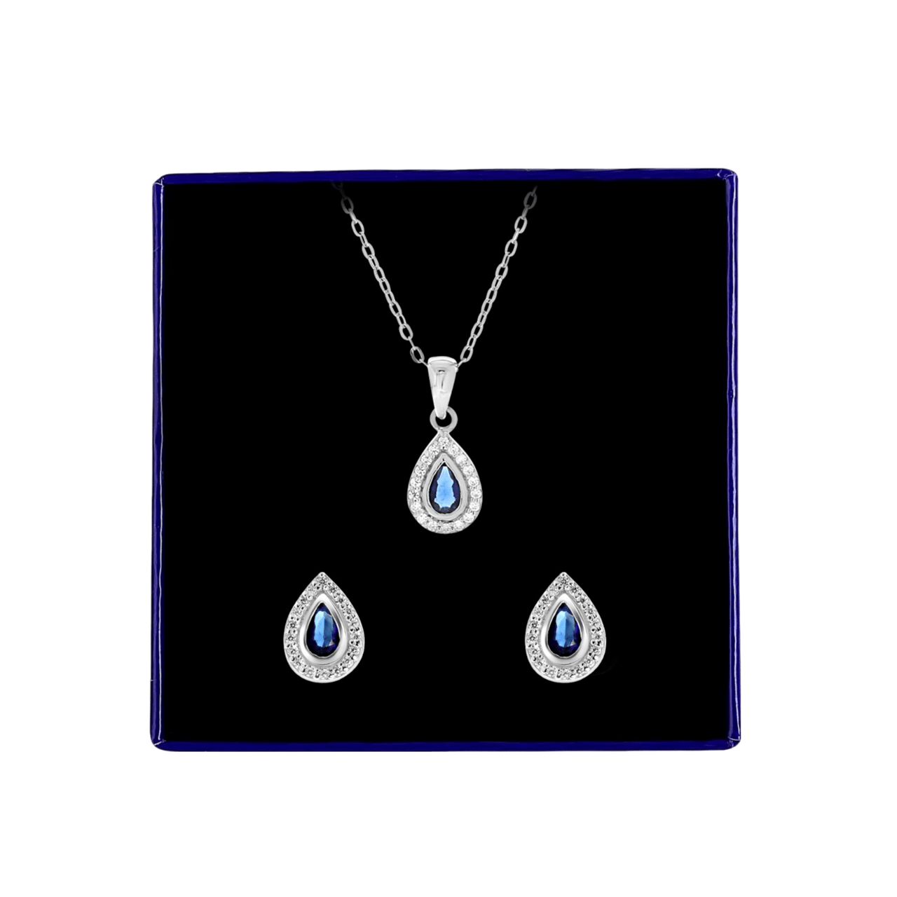 Schmuckset, 925 Silber, Tropfen, mit blauem Zirkonia