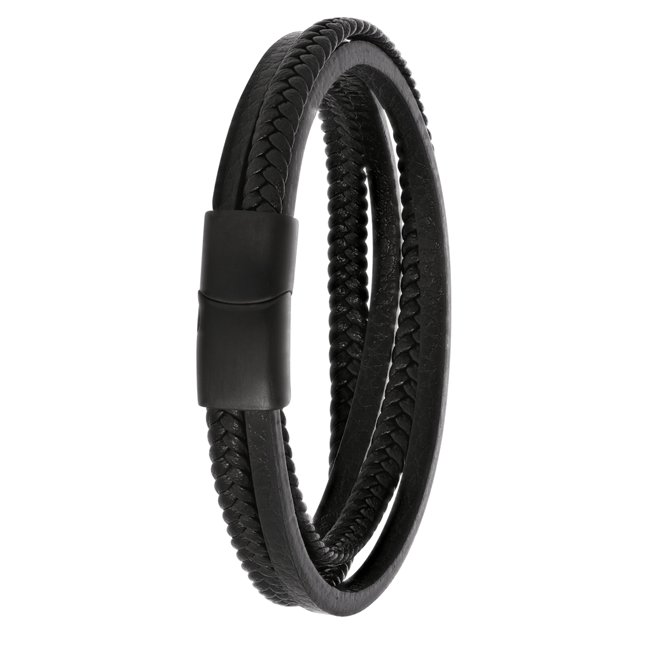 Herrenarmband, Edelstahl, geschwärzt, geflochtenes Leder