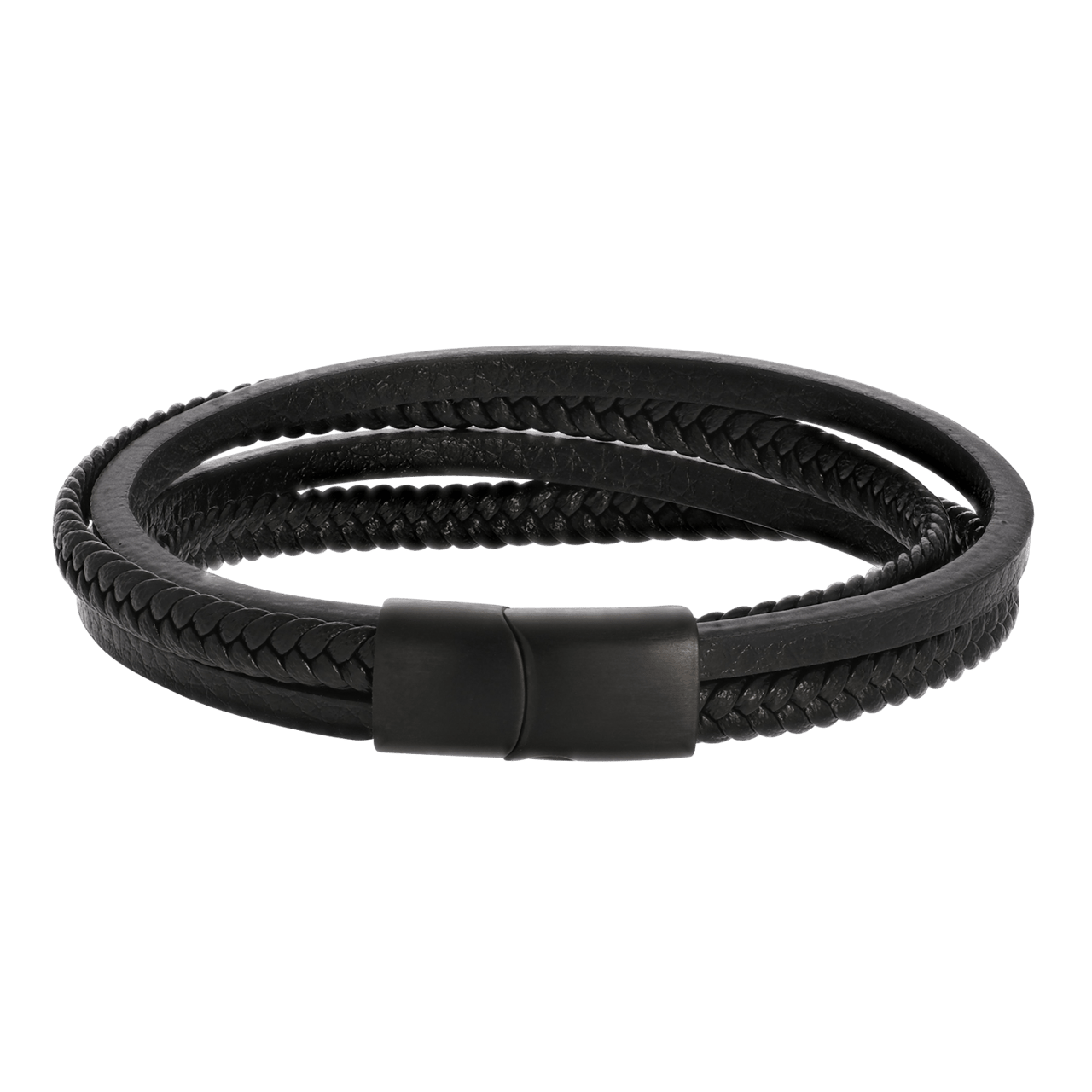 Stainless steel blackplated herenarmband gevlochten leer