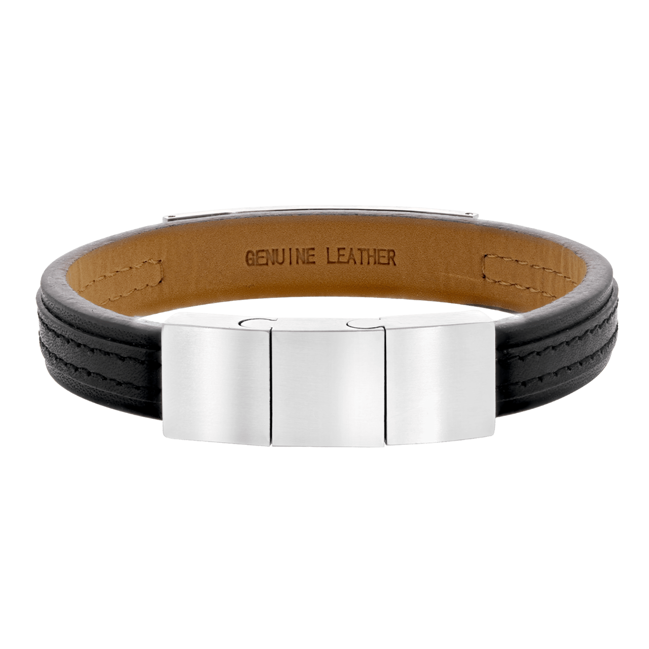 gerecycleerd stalen plaatarmband dubbel zwart leer