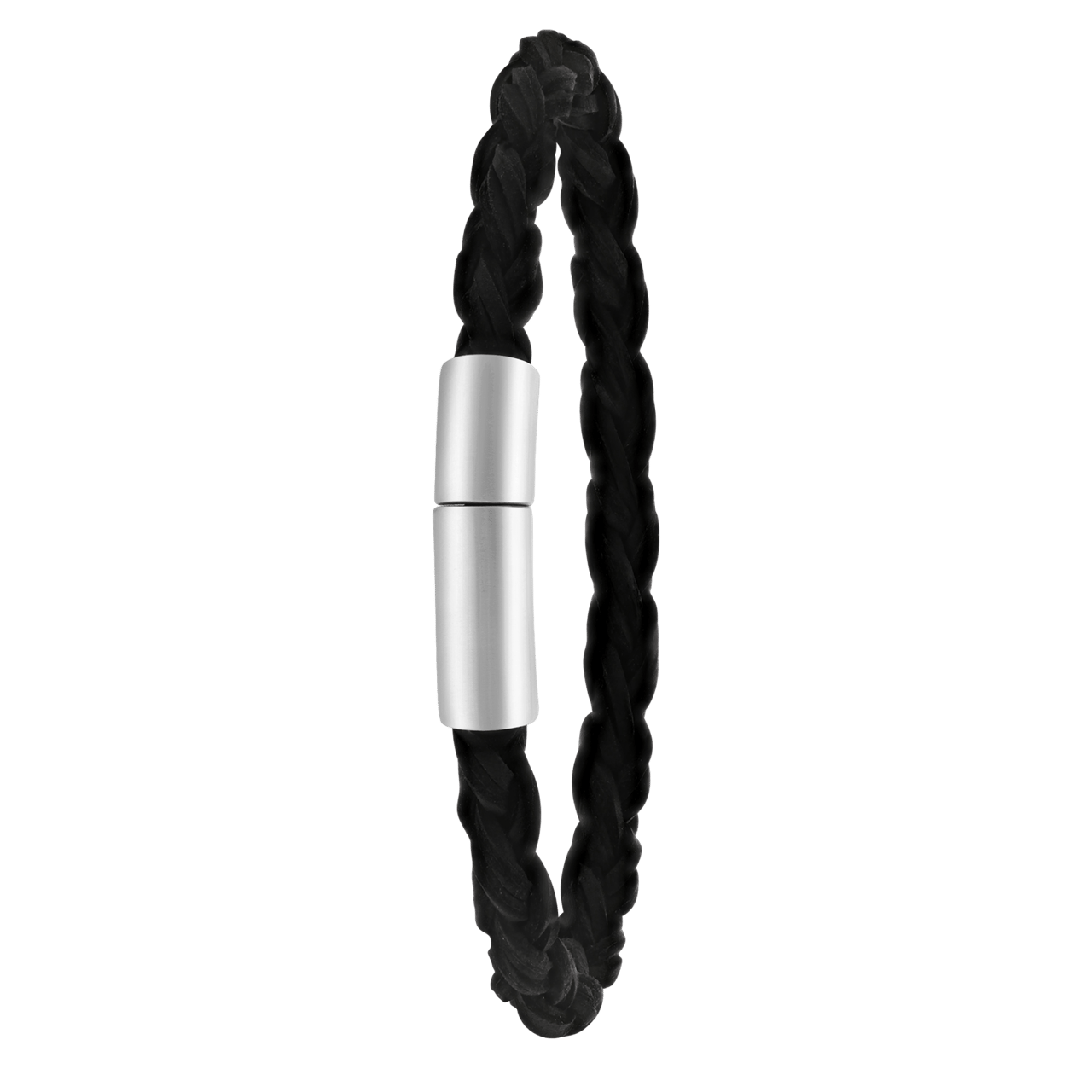Stalen herenarmband rond leer zwart 6mm