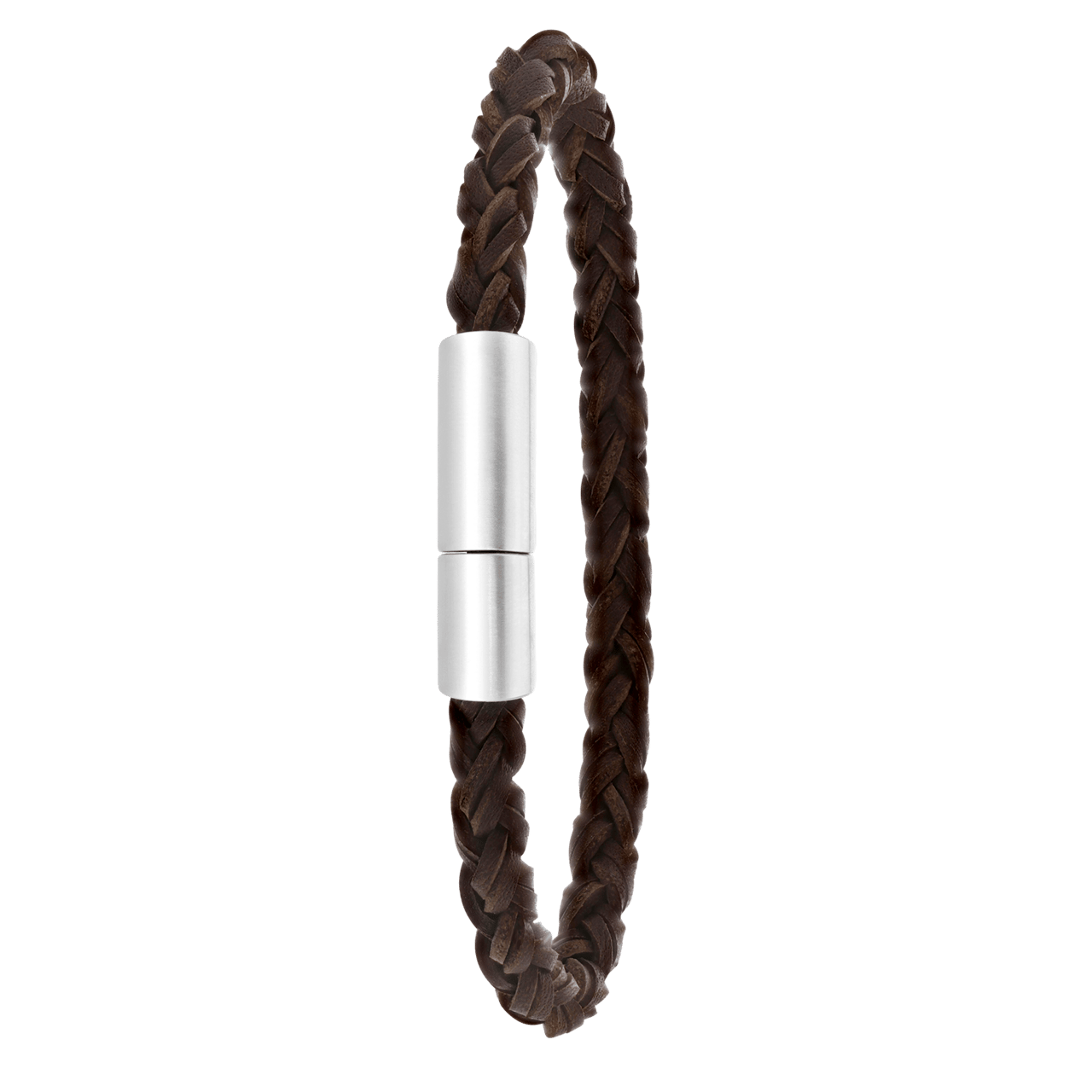 Herrenarmband, Edelstahl, rund, Leder, dunkelbraun, 6 mm
