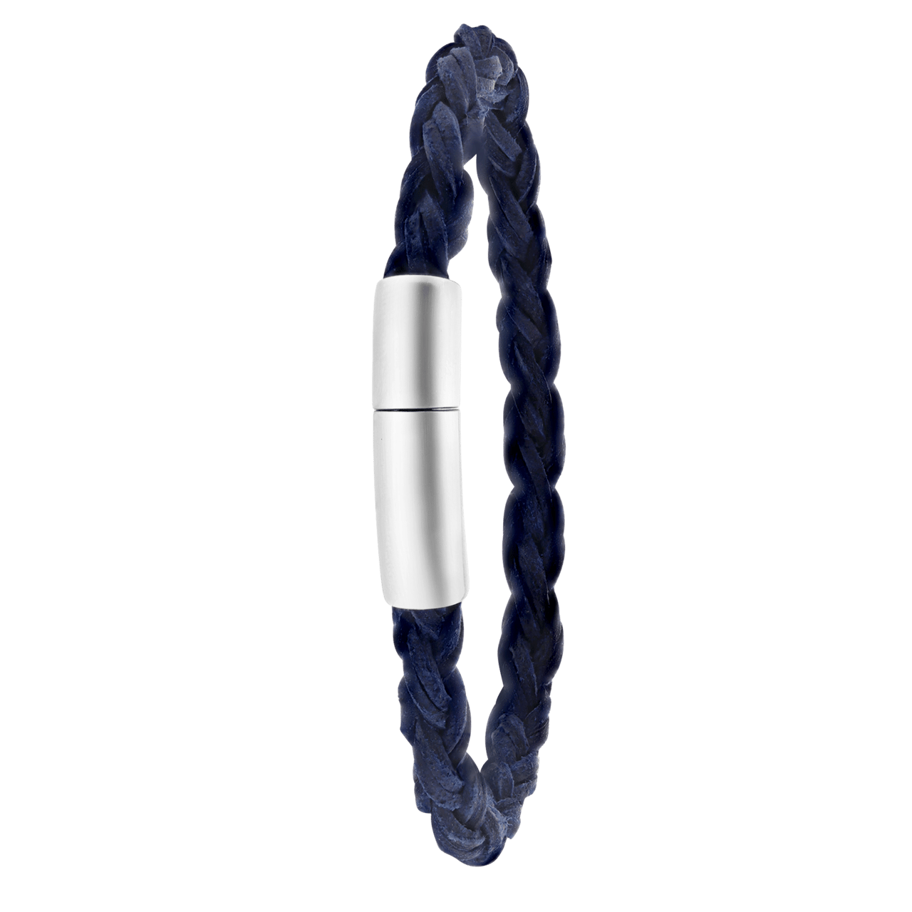 Herrenarmband, Edelstahl, rund, Leder, dunkelblau, 6 mm