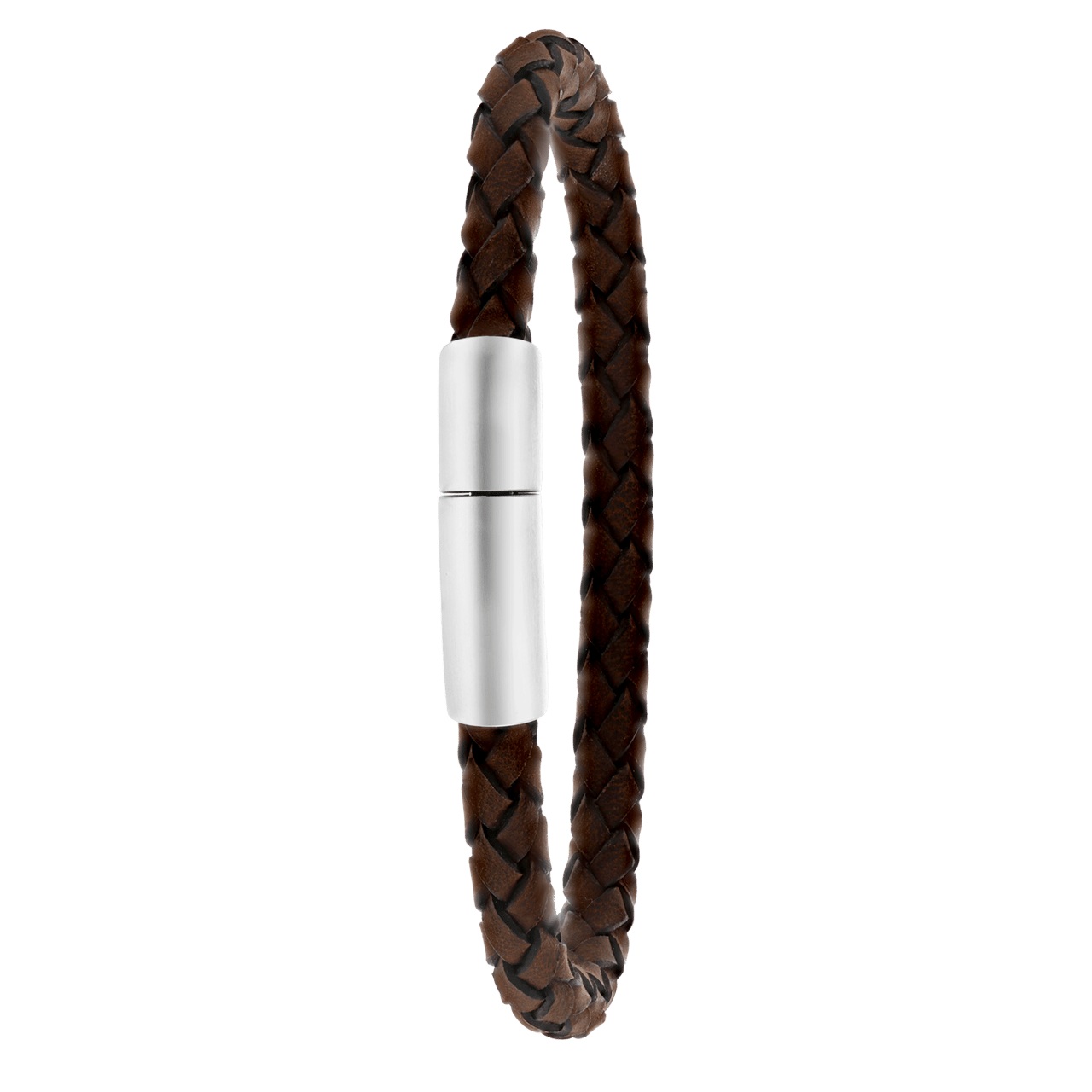 Stalen herenarmband gevlochten leer donker bruin